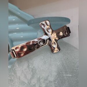 Hammered Silver Cross Hinged Bracelet- stainless steel